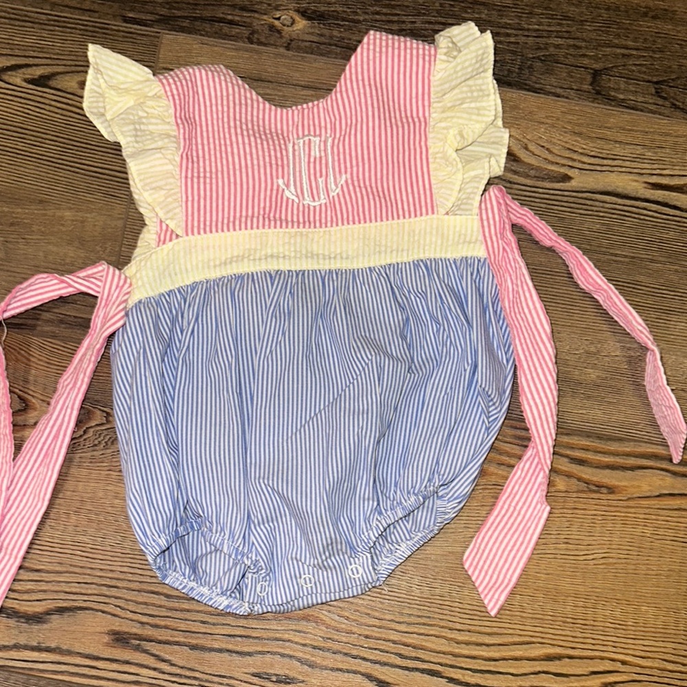 Pink and Blue Striped Kids One Piece
